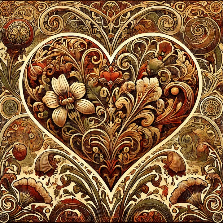 Mowbi - Wholesale Art Print - Art Nouveau Victorian Heart - Wall Art Print - Square Poster - 8"x8" Artwork - 12"x12" Matte