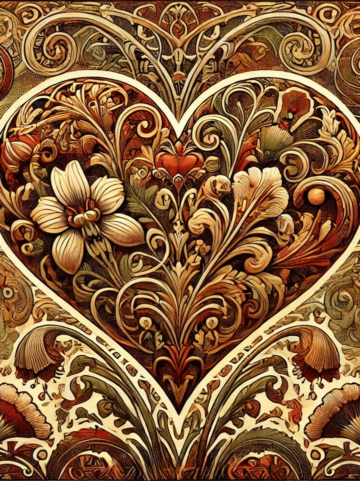 Art Nouveau Victorian Heart - Wall Art Print - Square Poster - 8"x8" Artwork - 12"x12" Matte for wholesale by Mowbi