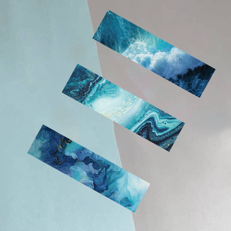 Magnifique Hearts - Wholesale Bookmark - Ocean Blue Abstract Bookmarks | Marble effect 5.9X1.5''0