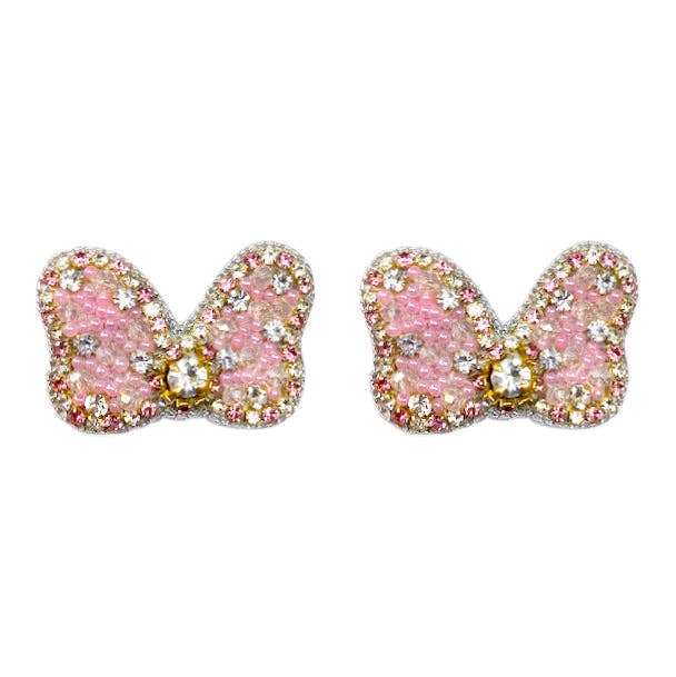 Golden Lily - Wholesale Stud/Post Earrings - Mouse Bow Stud Earrings - Pink Rhinestone0