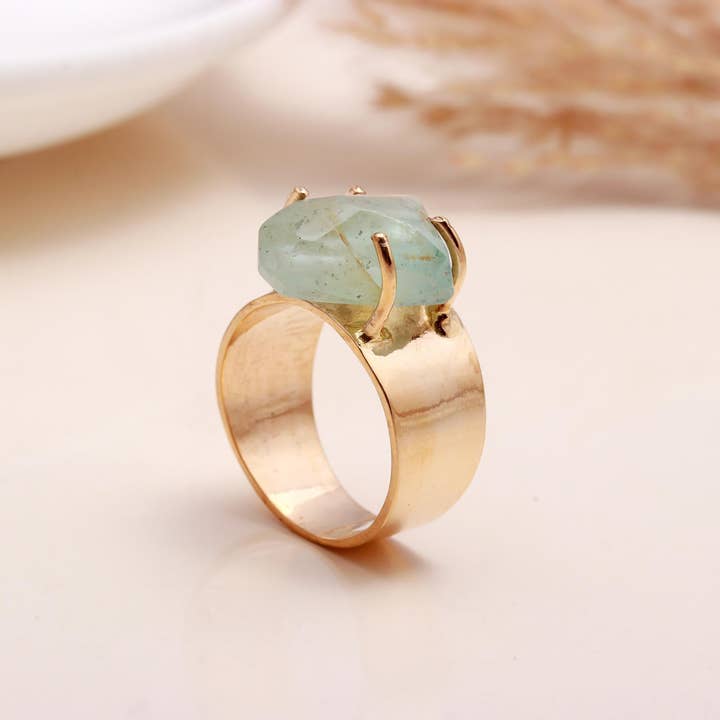AG 925 JEWELLERY - Wholesale Cocktail/Statement Ring - 925 Sterling Silver Raw Aquamarine Crystal Ring
