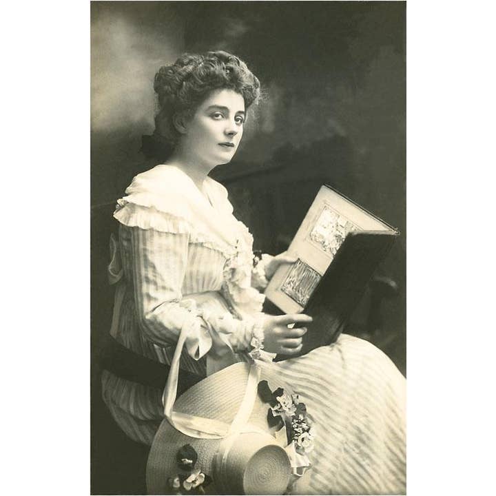 Found Image Press - Wholesale Art Print - Art Print BW-95 Old-Fashioned Woman Reading Book