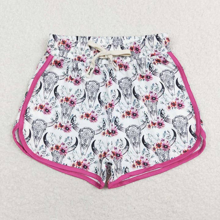 Adult Women White Cowskull Western Summer Shorts for wholesale by Aier Wholesale