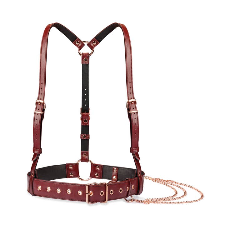 Liebe Seele - Wholesale Sex Toy - Wine Red Leather Body Harness and Rose Gold Hardware1