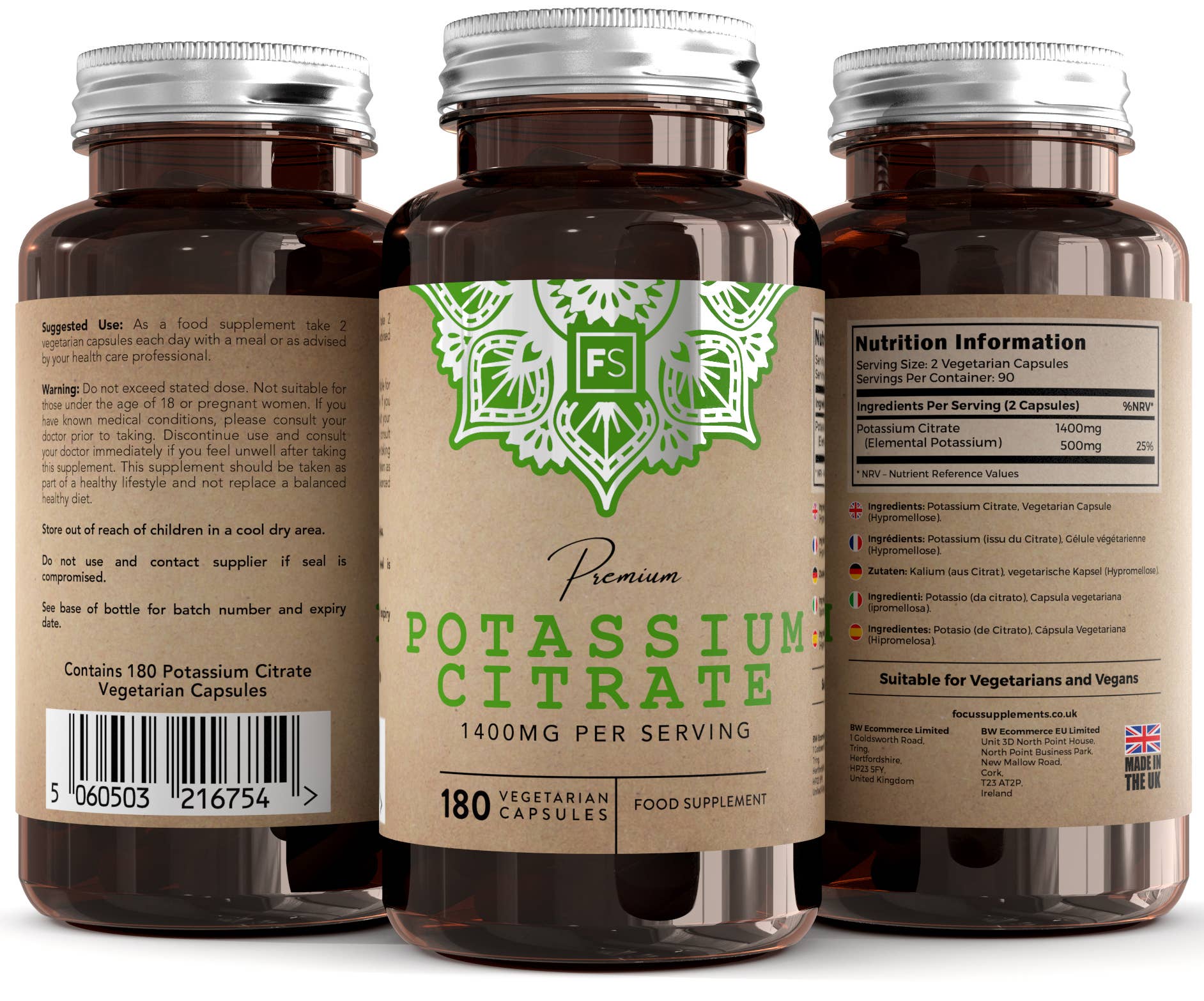 Focus Supplements – wholesale Oral supplement/vitamin – Potassium Citrate (700mg) 180 Capsules1