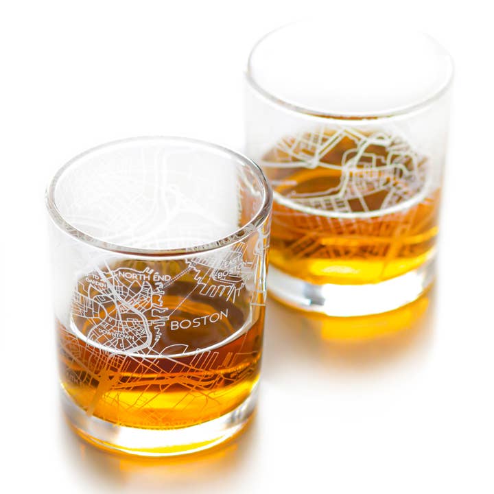 Boston Whiskey Map Glass (Set of 2) for wholesale by RES|SCU