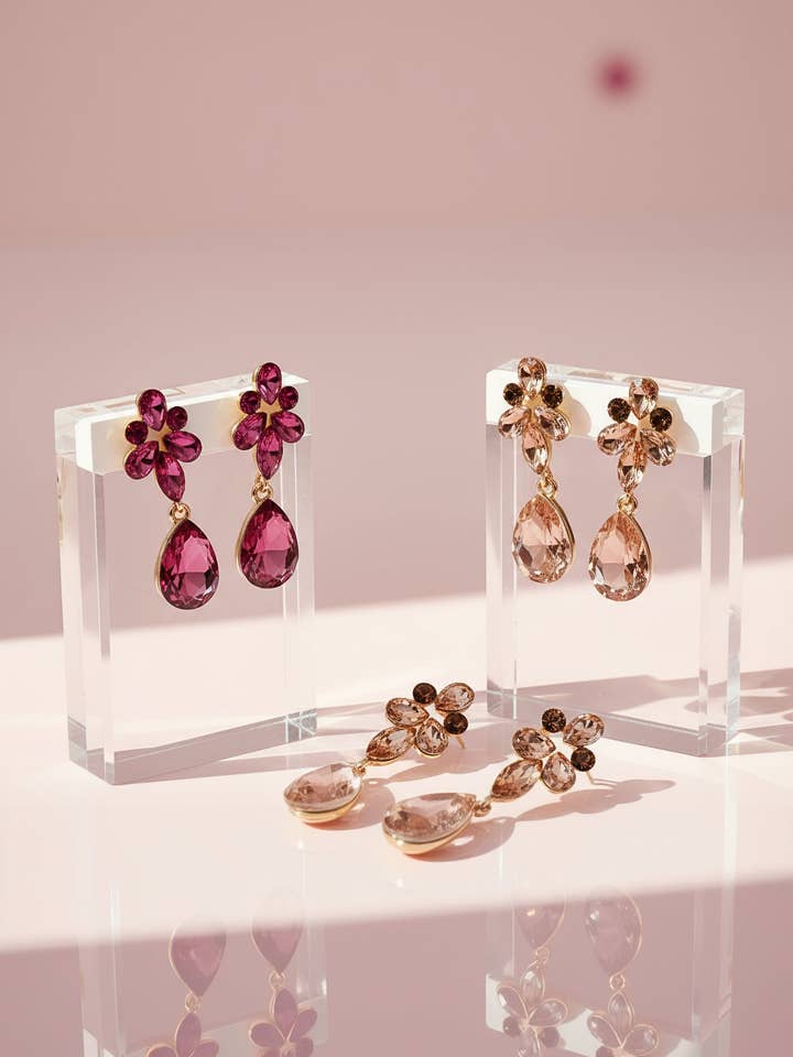 Tear Drop Cluster Drop & Dangle Earrings for wholesale by Arya Jewellery Wholesale