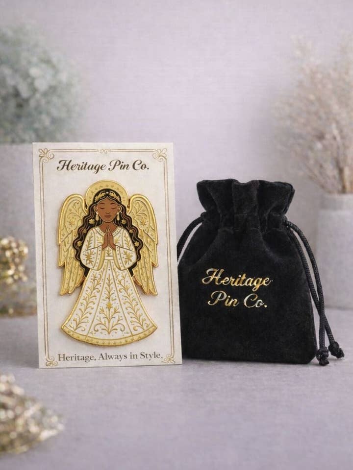Heritage Angel Pin — African American Angel Design (Hard Enamel, Gold Accents) for wholesale by Heritage Pin Co.