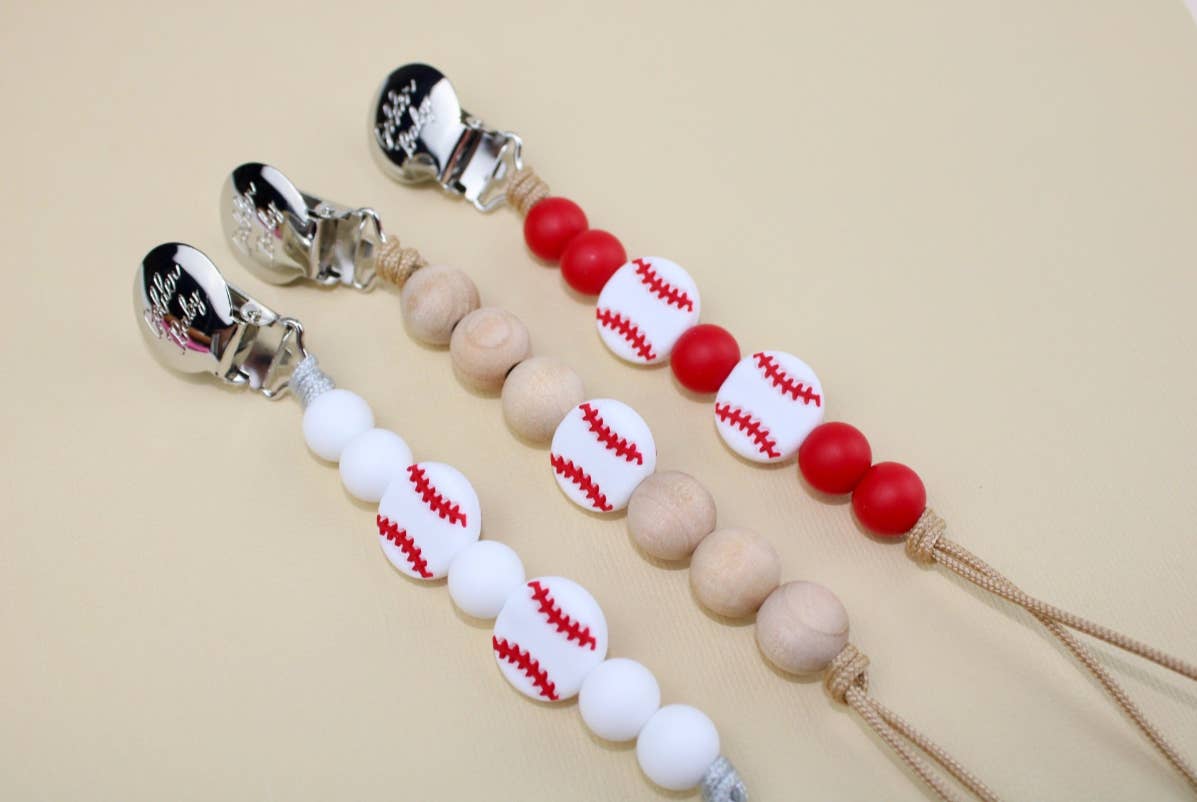 Golden Baby - Wholesale Pacifier Clip - Baby - Baseball Pacifier Clip // White
