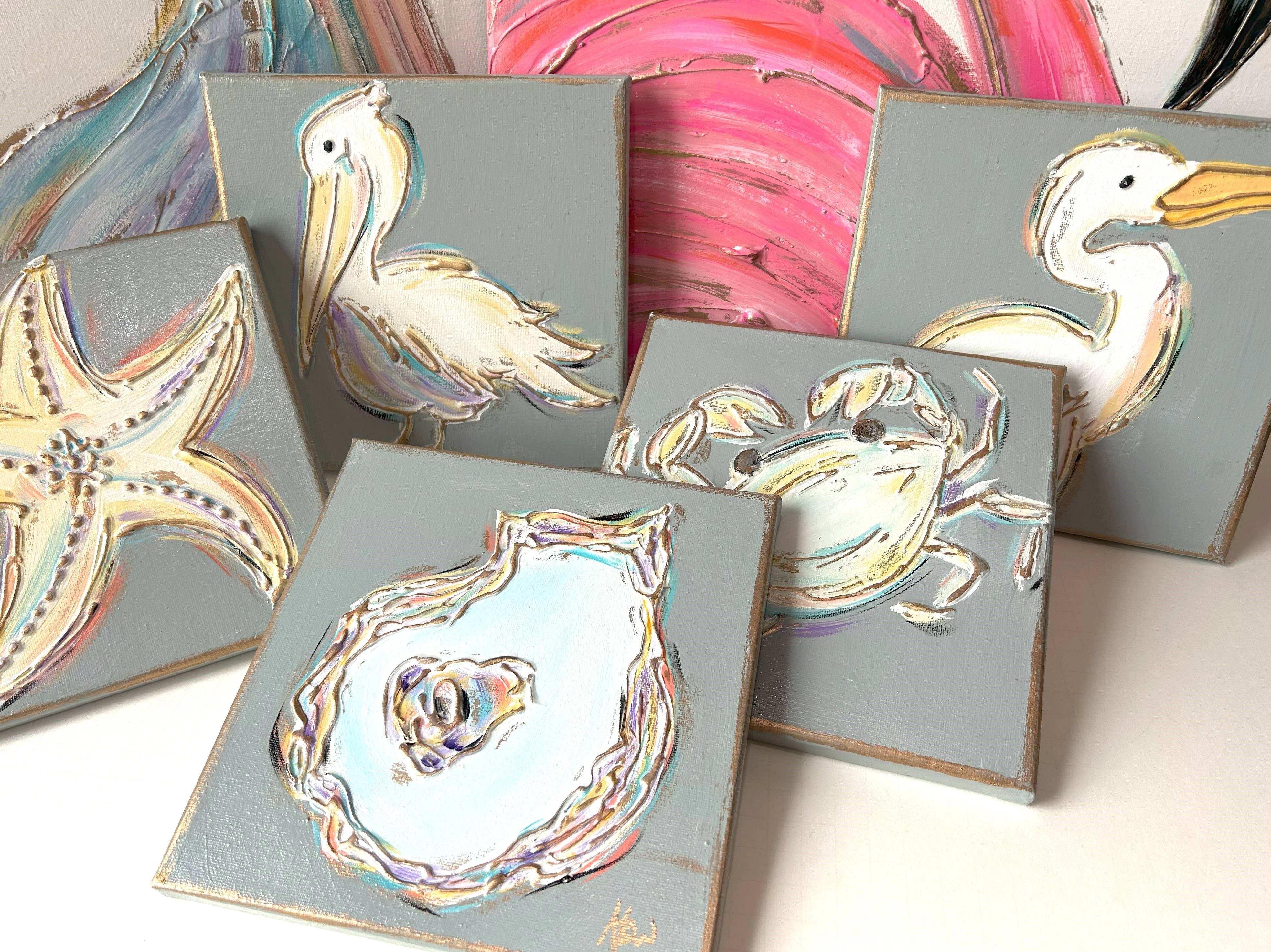 Coddiwomple - Vente Tableau/dessin - Toile d'art pélican texturée plage côtière tropicale4