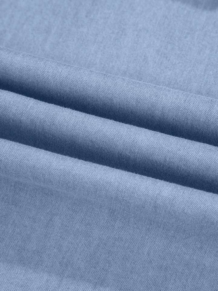 Myosotis Denim Pleated Slim Waist Short Sleeve Shirt Dress for wholesale on Faire18