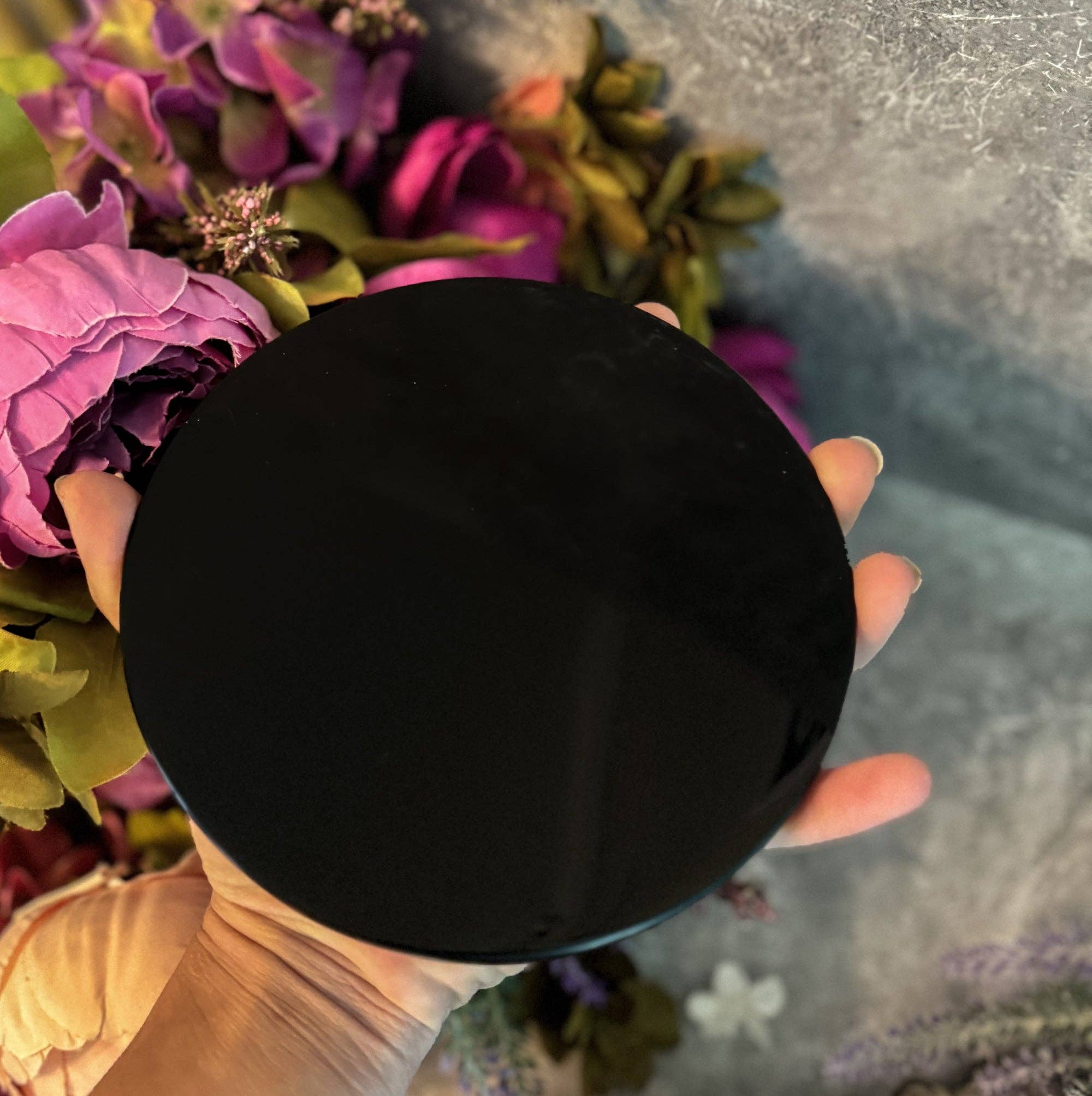 Mandala Gems - Wholesale Meditation Supplies - 5 3/4 Inch Black Obsidian Mirror, Crystal Scrying1