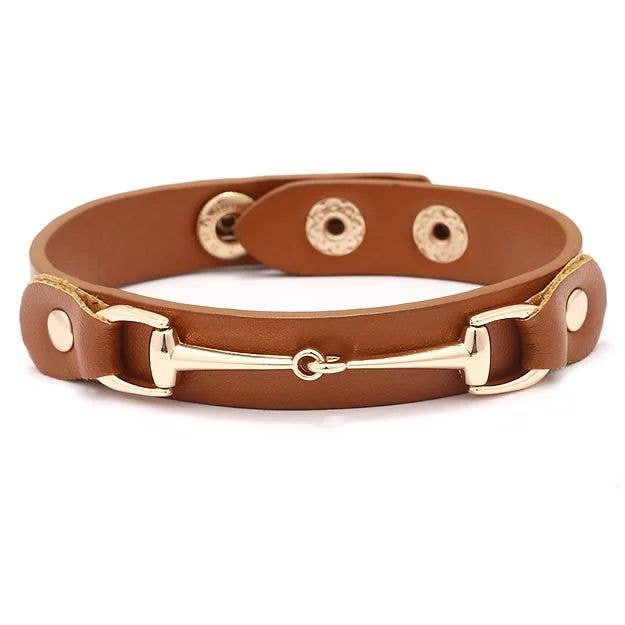 JPC Equestrian - Wholesale Bangle Bracelet - AWST Int'l Vegan Leather Bracelet w/Gold Tone Snaffle Bit1