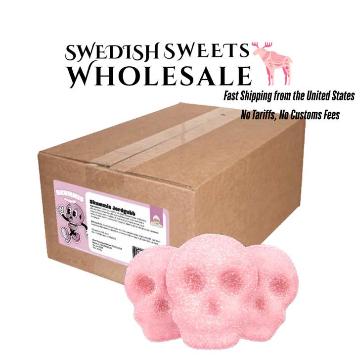 Skummis Strawberry Foamy Skulls 4.41 lbs for wholesale by Swedish sweets Wholesale LLC - Swedish Candy