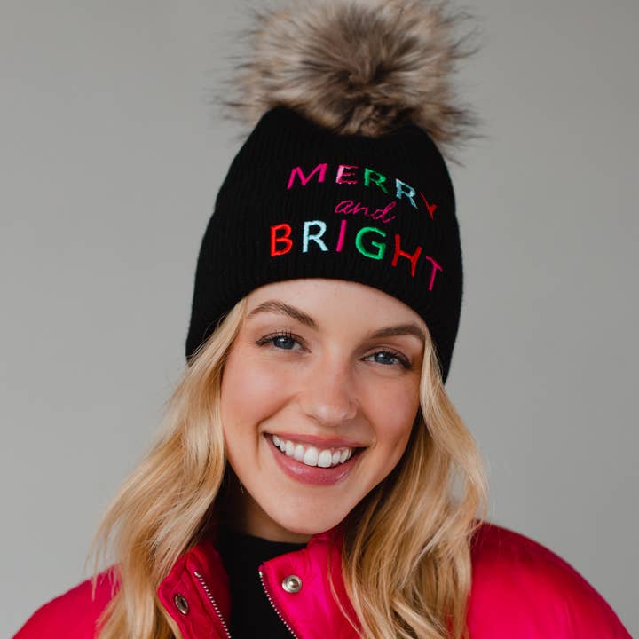 Panache Apparel Co. - Wholesale Beanie - Women's - Black Merry & Bright Knit Pom Hat