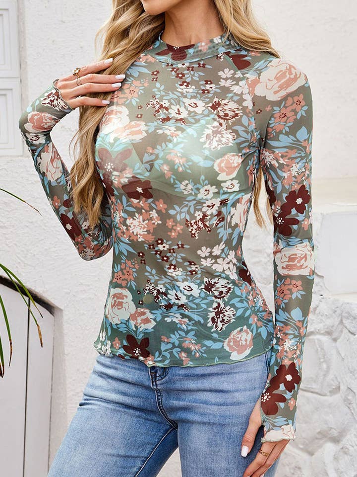 Mccolin - Vendita all'ingrosso Camicetta - Donna - Top a maniche lunghe in rete floreale6