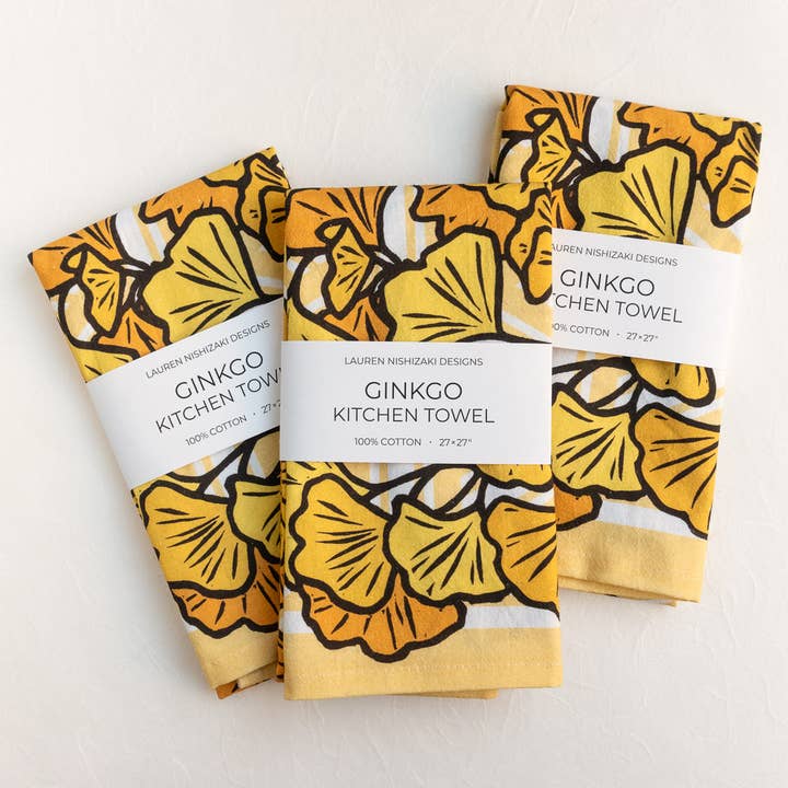 Lauren Nishizaki Designs - Wholesale Tea Towel - Ginkgo Kitchen Towel2