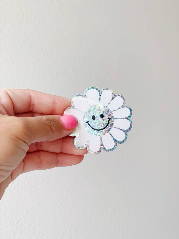 Flower Smiley Vinyl Sticker Die Cut for wholesale by Sparkly Paper Co