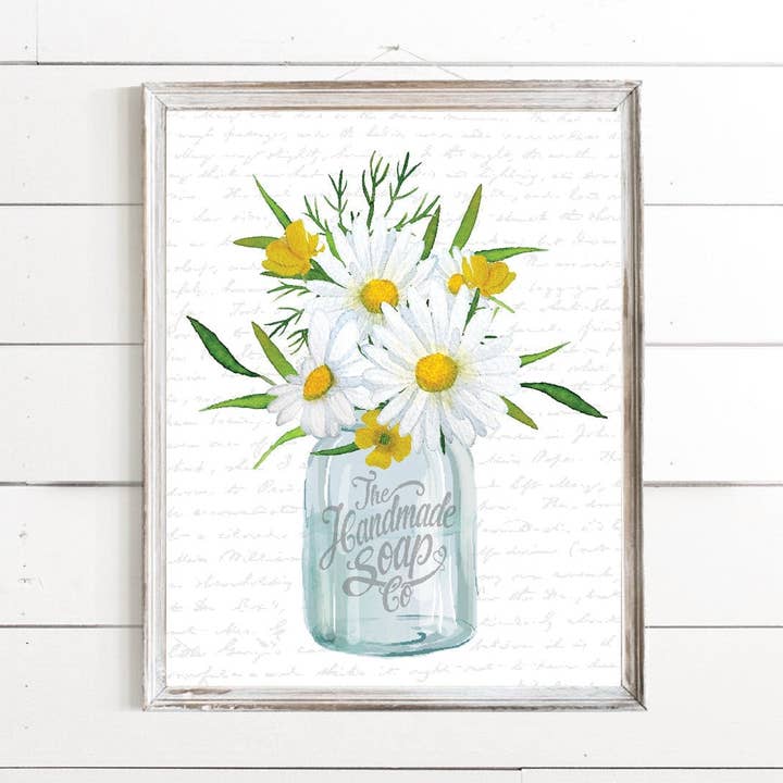 Blue Mason Jar Daisy Wildflower The Handmade Soap Co pour la vente par Lettered & Lined