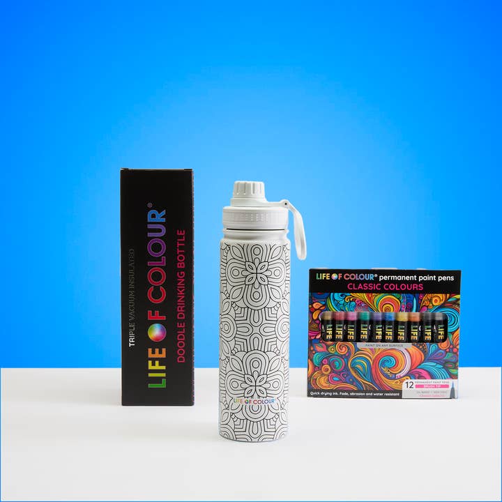 Life of Colour - Wholesale Water bottle - Doodle Drinking Bottle Painting Kit - Mandala Design1
