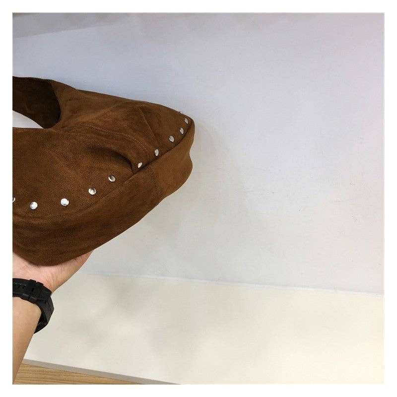 FurDecoration - Wholesale Shoulder Bag - Women's - Solid Color Studded Suede Shoulder Bag8