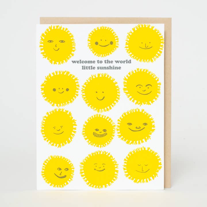 Baby Congrats Welcome Sunshine Letterpress Greeting Card by Egg Press for wholesale by Egg Press Manufacturing