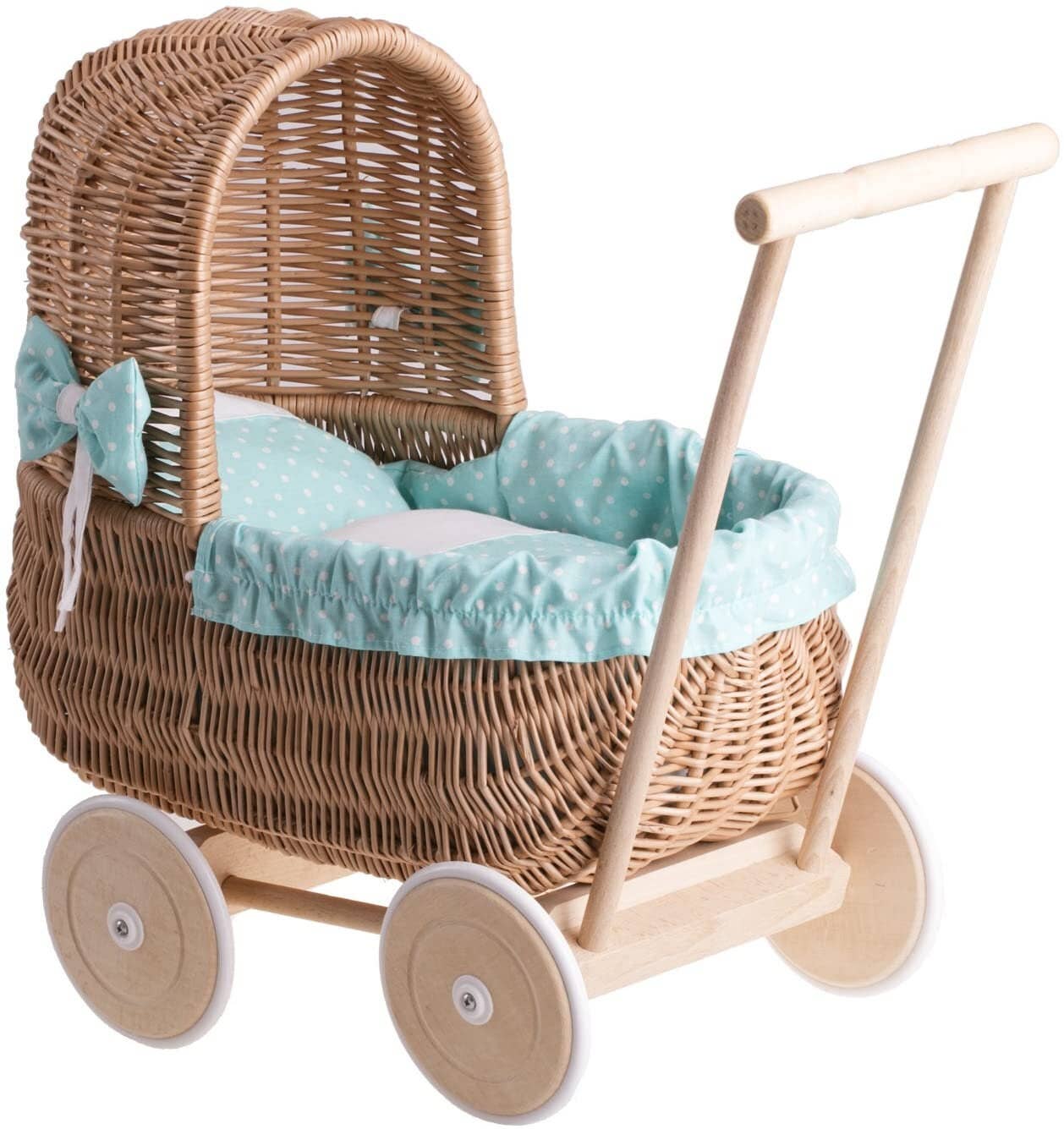 The Wicker Stories - Wholesale Doll Stroller - Kids - Natural Wicker Pram With Handle And Cotton2