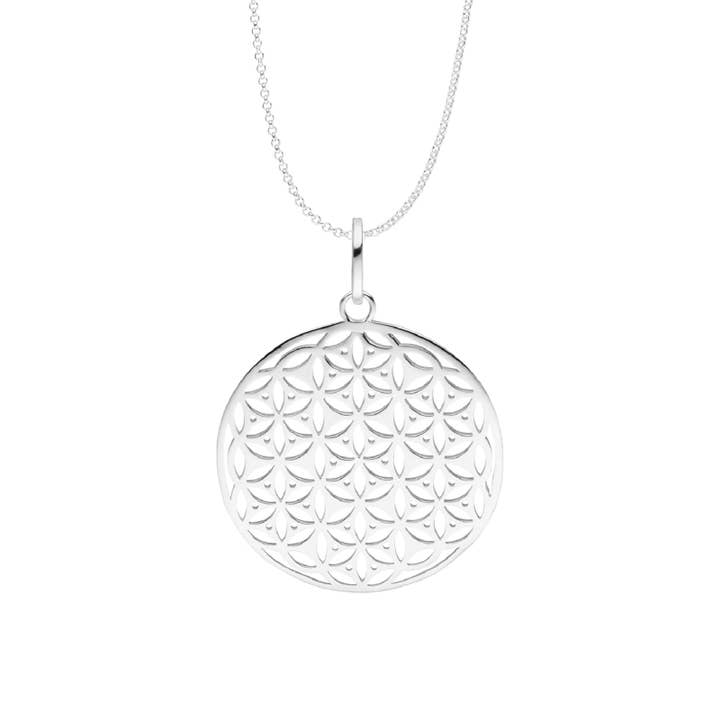 Collana da donna a forma di mandala spazzolato, 40 mm, con catenina in argento Sterling 925 da 45 cm per la vendita all'ingrosso da parte di LIV & LENN