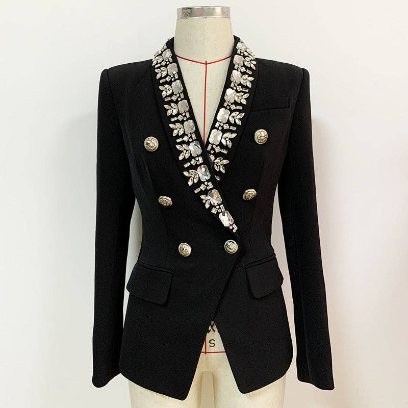 Black Star Women Coat Personality Lion Buckle Double Breasted Heavy Industry Beads Green Fruit Collar Blazers for wholesale on Faire1