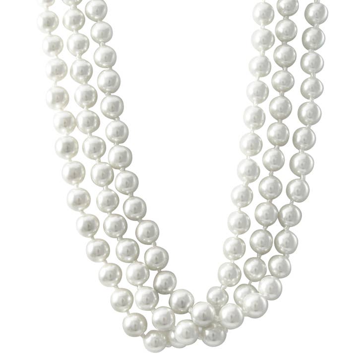 Vit 8mm pärlor tre rader choker halsband för wholesale av Dlux Jewels