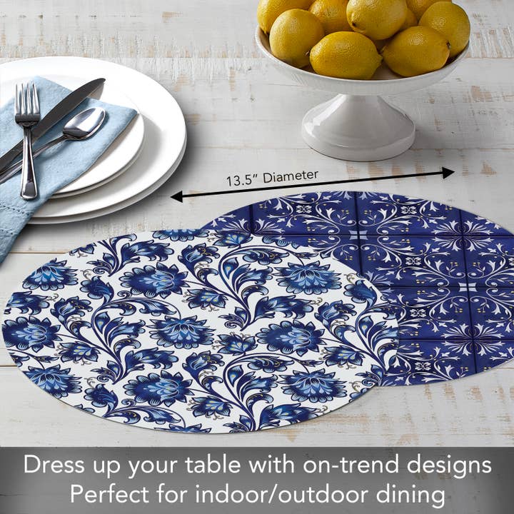 CounterArt/Highland Home/Thirstystone/CoasterStone – wholesale Bordstablett – Nyanser av blått reversibel rund plast bordstablett