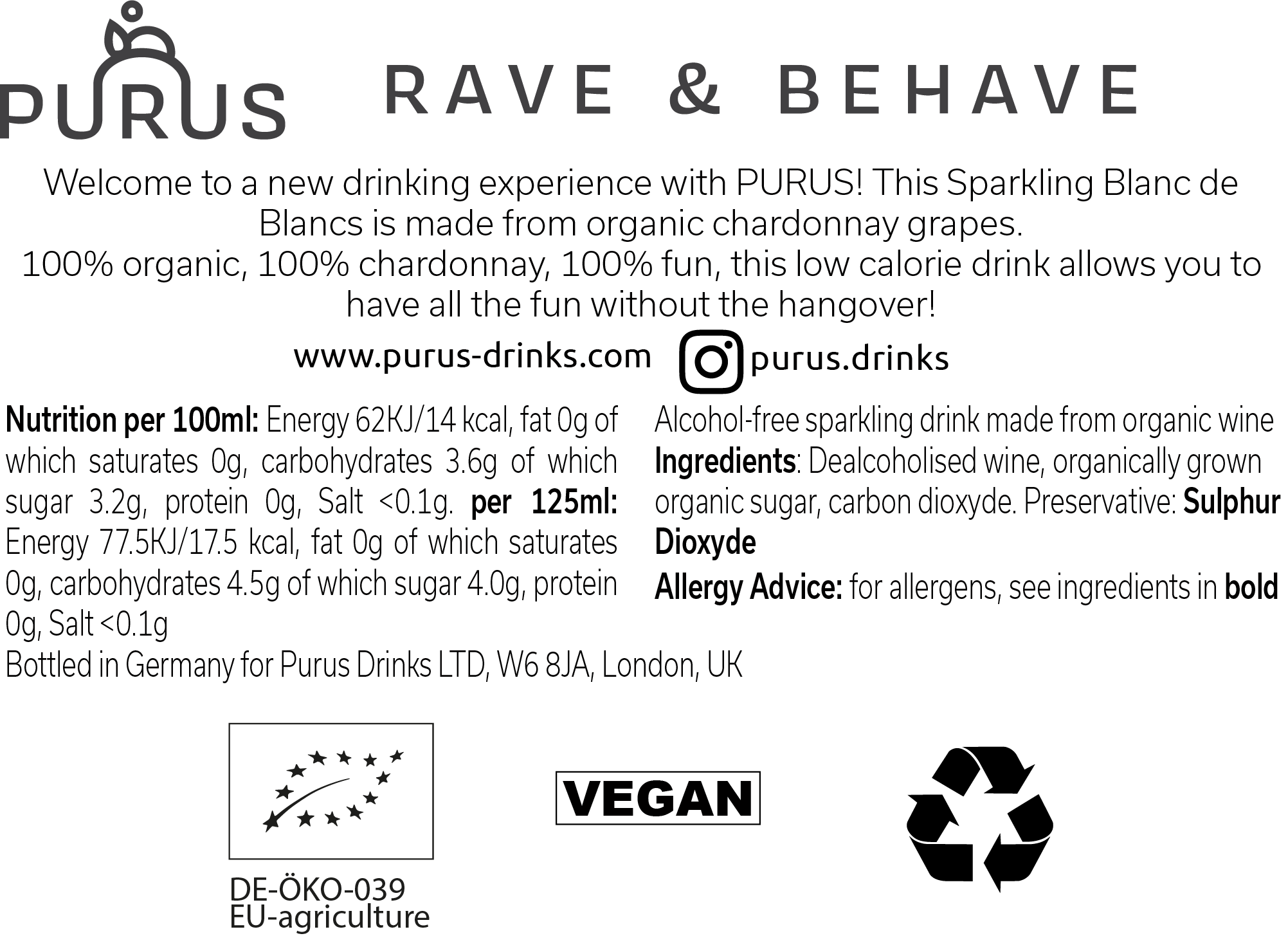 Purus Drinks Ltd - Wholesale Non-Alcoholic Spirits/Wine/Beer - Purus Alcohol Free Sparkling Blanc de Blancs 750ml2