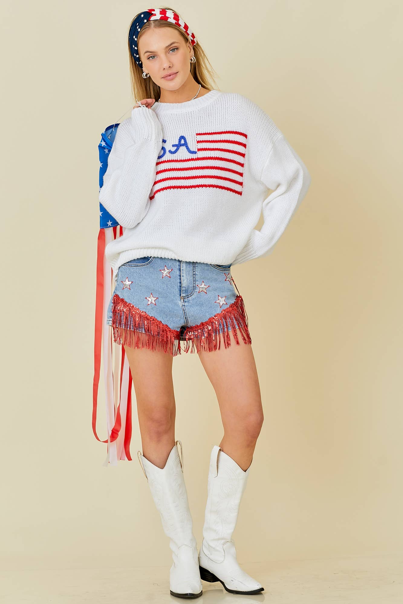 HVID USA amerikansk flag 4th of juli-trøje for engroshandel på Faire12