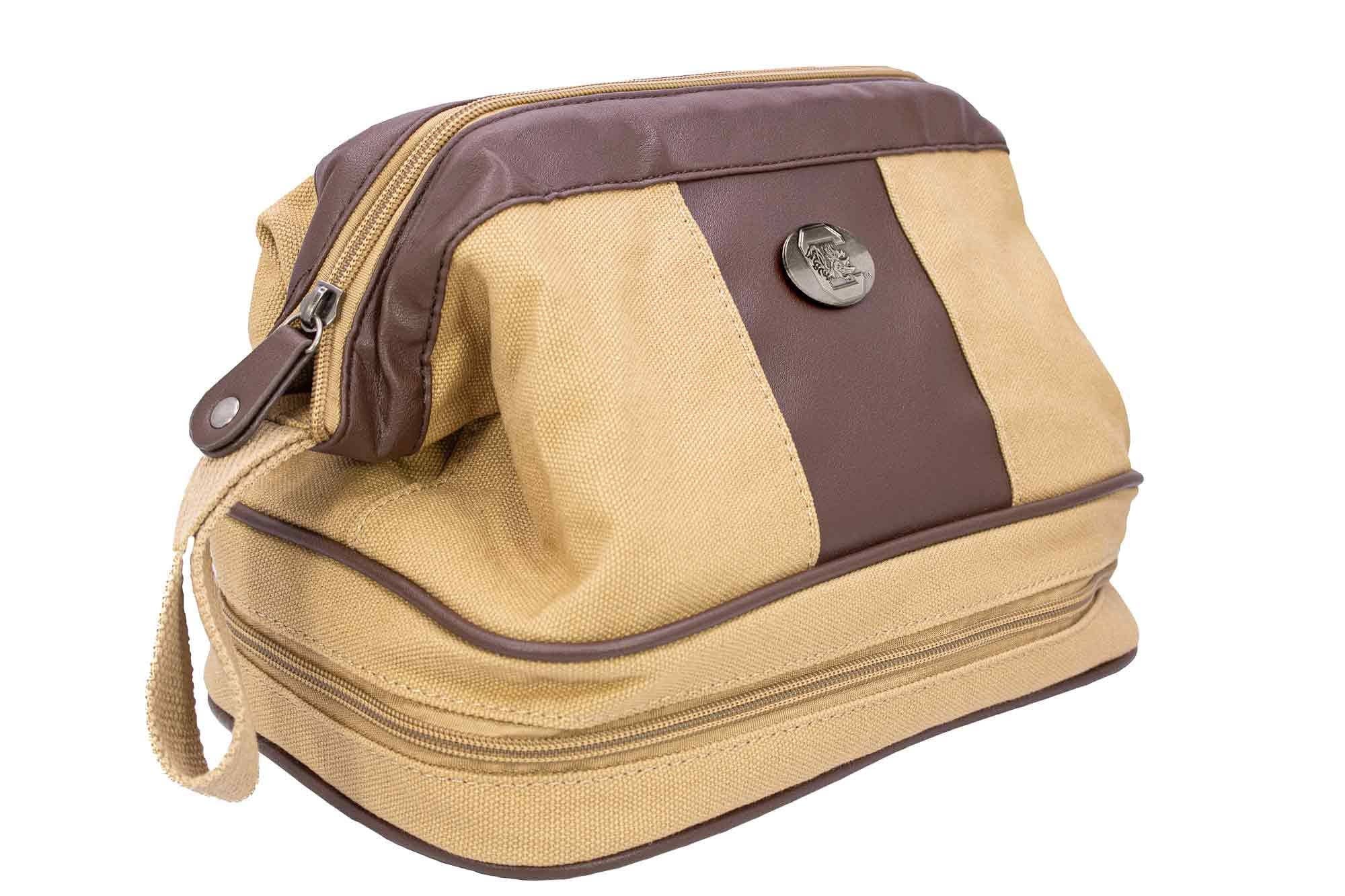 Khaki USC Gamecocks Men's Canvas Toiletry Bag. for wholesale on Faire0