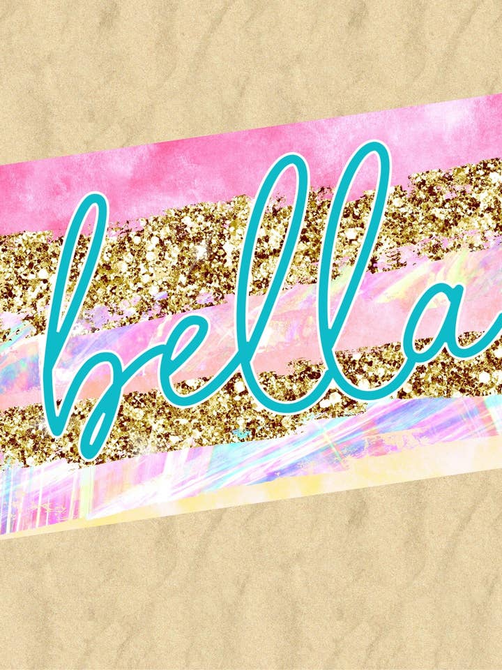 Gepersonaliseerde strandhanddoek met pastelkleurige en gouden strepen voor wholesale door Monogram Junkie