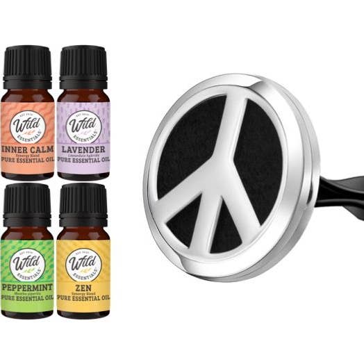 Difusor de ventilación de coche Peace Sign con 4 aceites esenciales para venta al por mayor de Wild Essentials