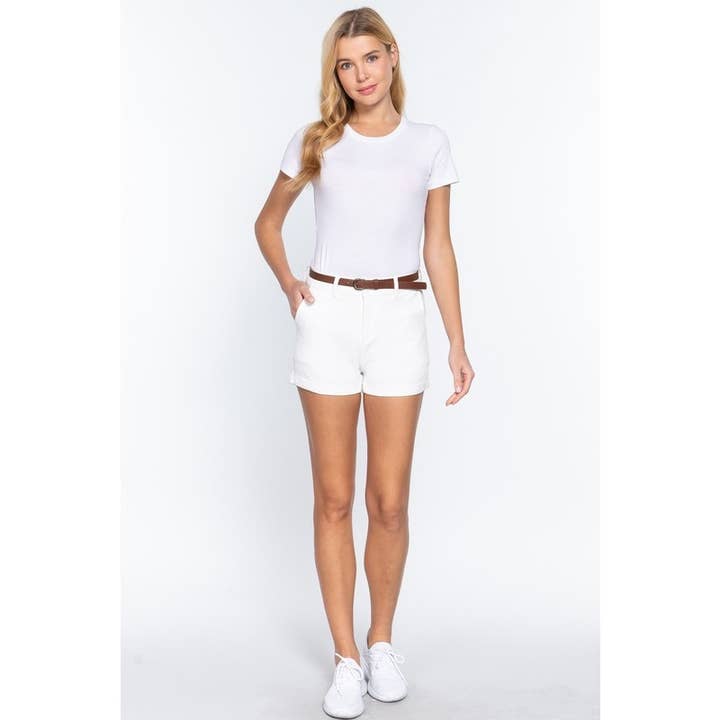 Paperdoll - Wholesale Shorts - Women's - COTTON-SPAN TWILL BELTED SHORT PANTS 12