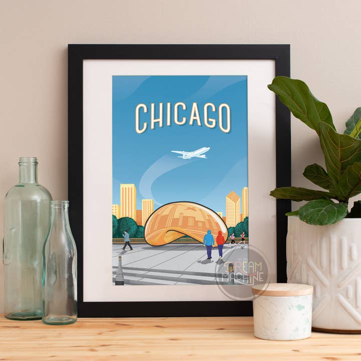 Imprimé Chicago, Skyline de Chicago, art de Chicago, affiche de Chicago, aquarelle de Chicago, art de Chicago, carte de Chicago, art mural de Chicago, voyage artistique de l'Illinois 49 pour la vente par DreamMachine Prints