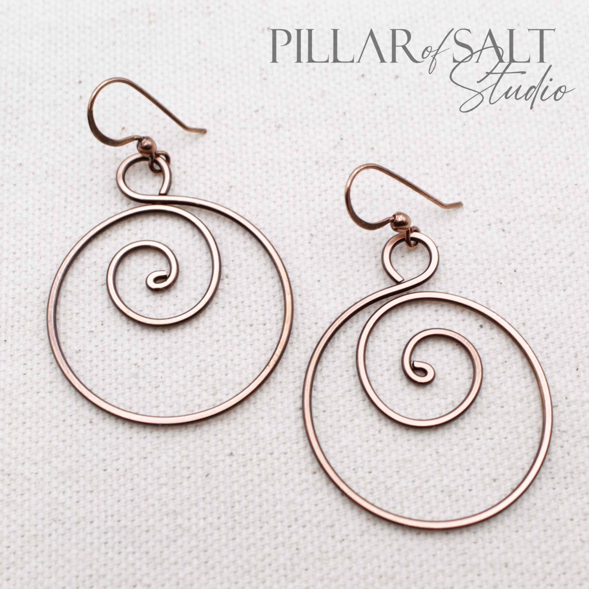 Antiqued Copper Spiral Earrings for wholesale by Pillar of Salt Studio