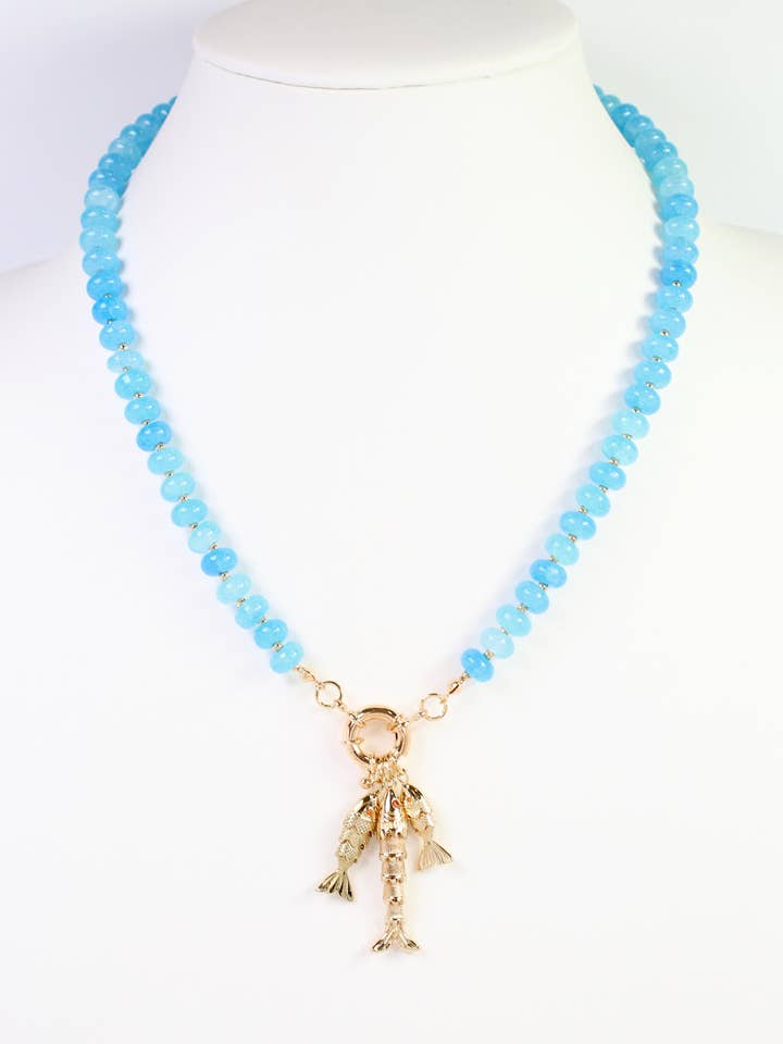 Saranac Marble Bead Fish Charm Necklace Blue for wholesale by Caroline Hill