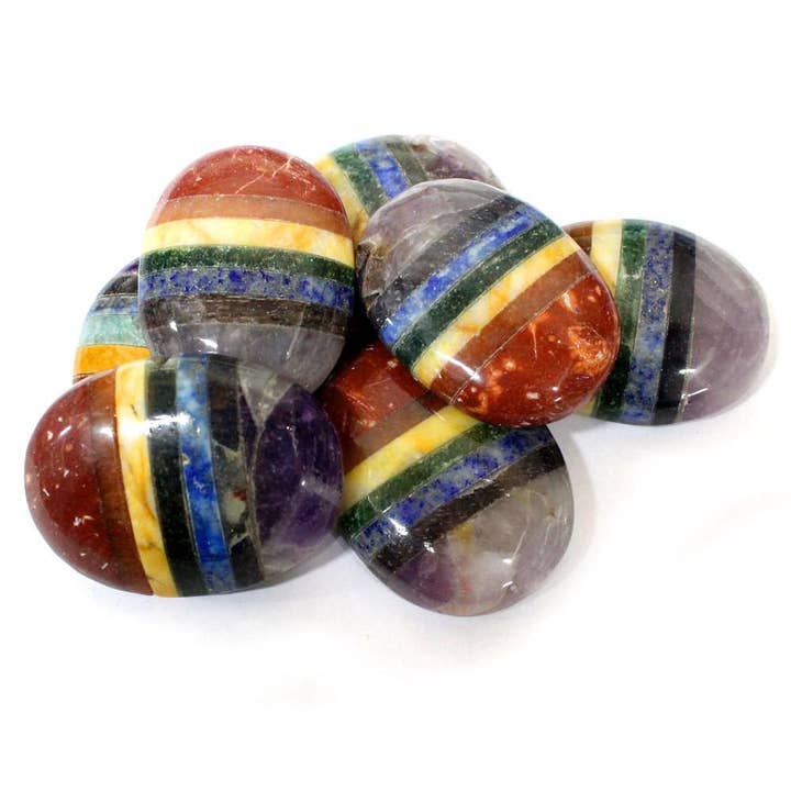 Rock Paradise - Wholesale Spiritual Stone/Crystal - Crystal Seven Chakra Worry Stone Slab - Thumb & Palm Stone