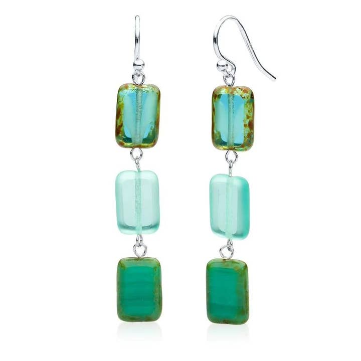Teal Frost Mix Beaded Triple Tile Earrings for wholesale by Stefanie Wolf Designs
