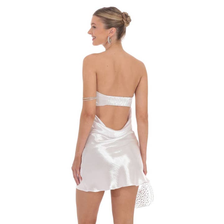 Lucy In The Sky - Wholesale Dress - Women's - Satin Strapless Slip Dress in White