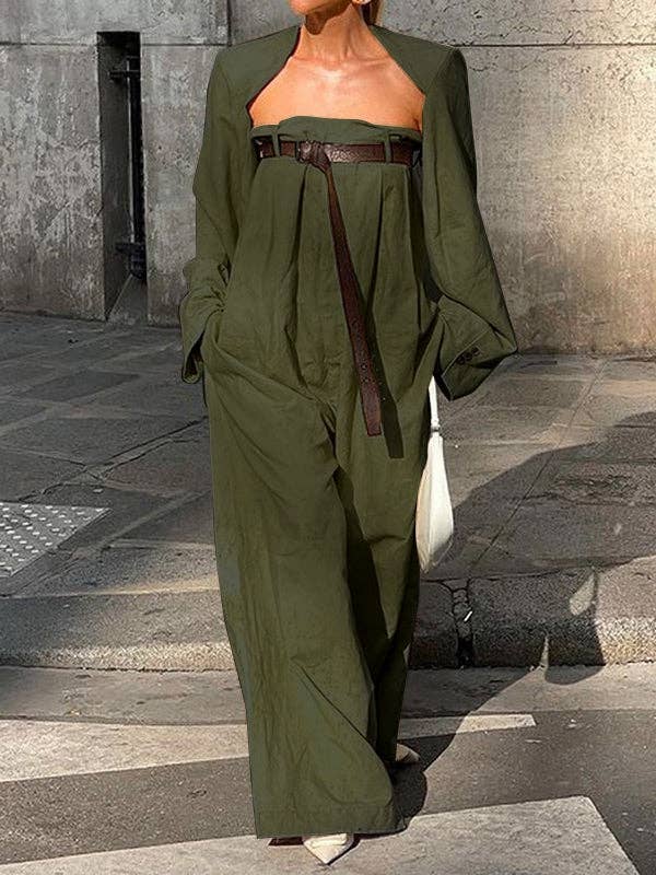 FurDecoration - Wholesale Top & Pant Set (NOT Loungewear) - Women's - Collarless Button-Up Long Sleeve Jumpsuit Set9