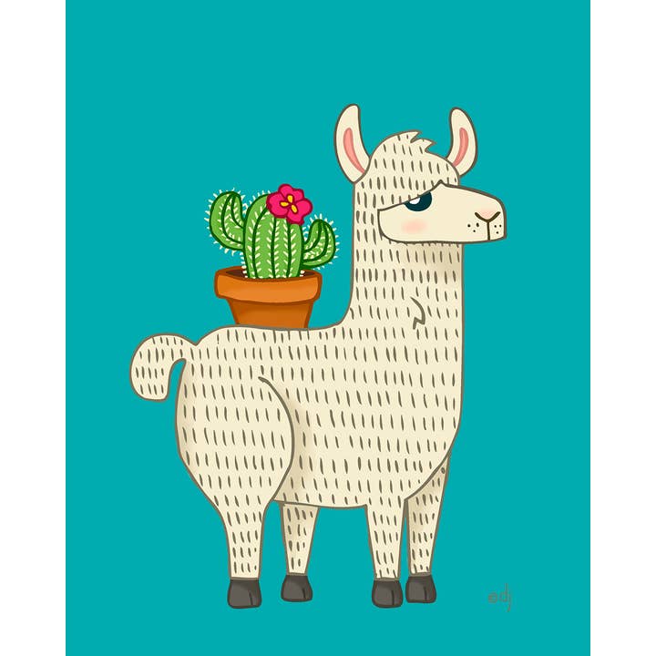Lama : Cactus pour la vente par Paper Lion Art