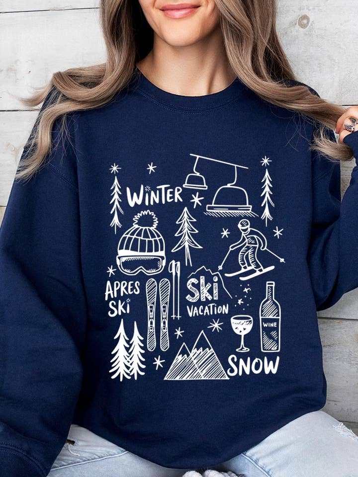 Ski Doodle Graphic Sweatshirt for wholesale by COLORBEAR