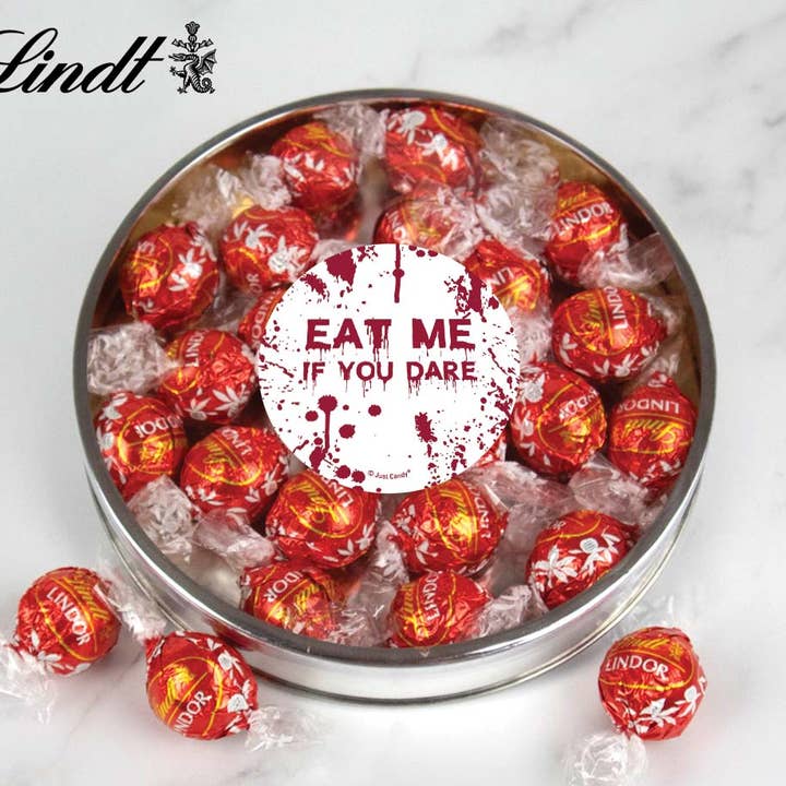 Halloween Gift Tin with Red Milk Chocolate Lindor Truffles - Bloody Halloween for wholesale by Just Candy