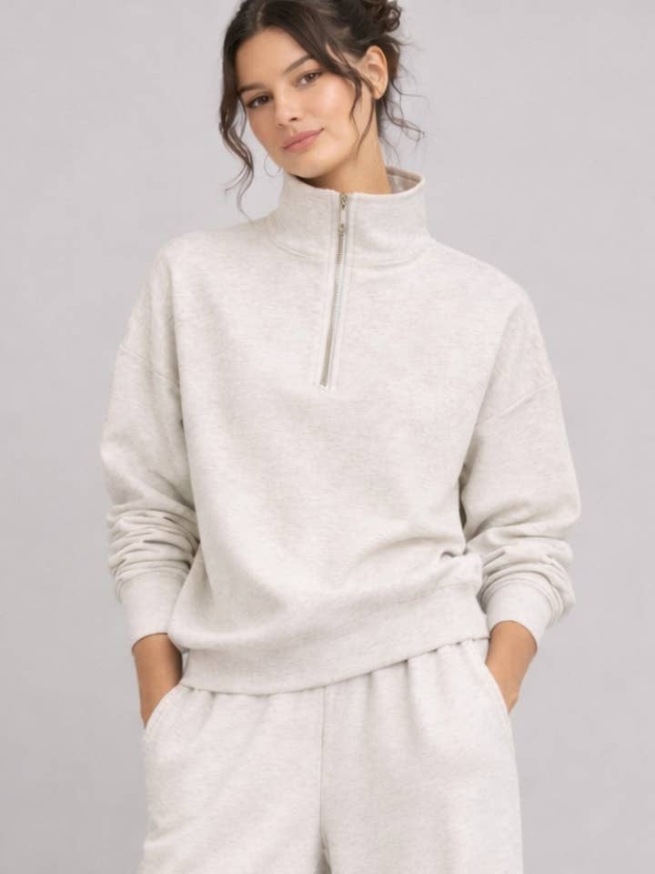 Supersoft Half Zip Sweatshirt Oat Marl for wholesale by Born Nouli Activewear