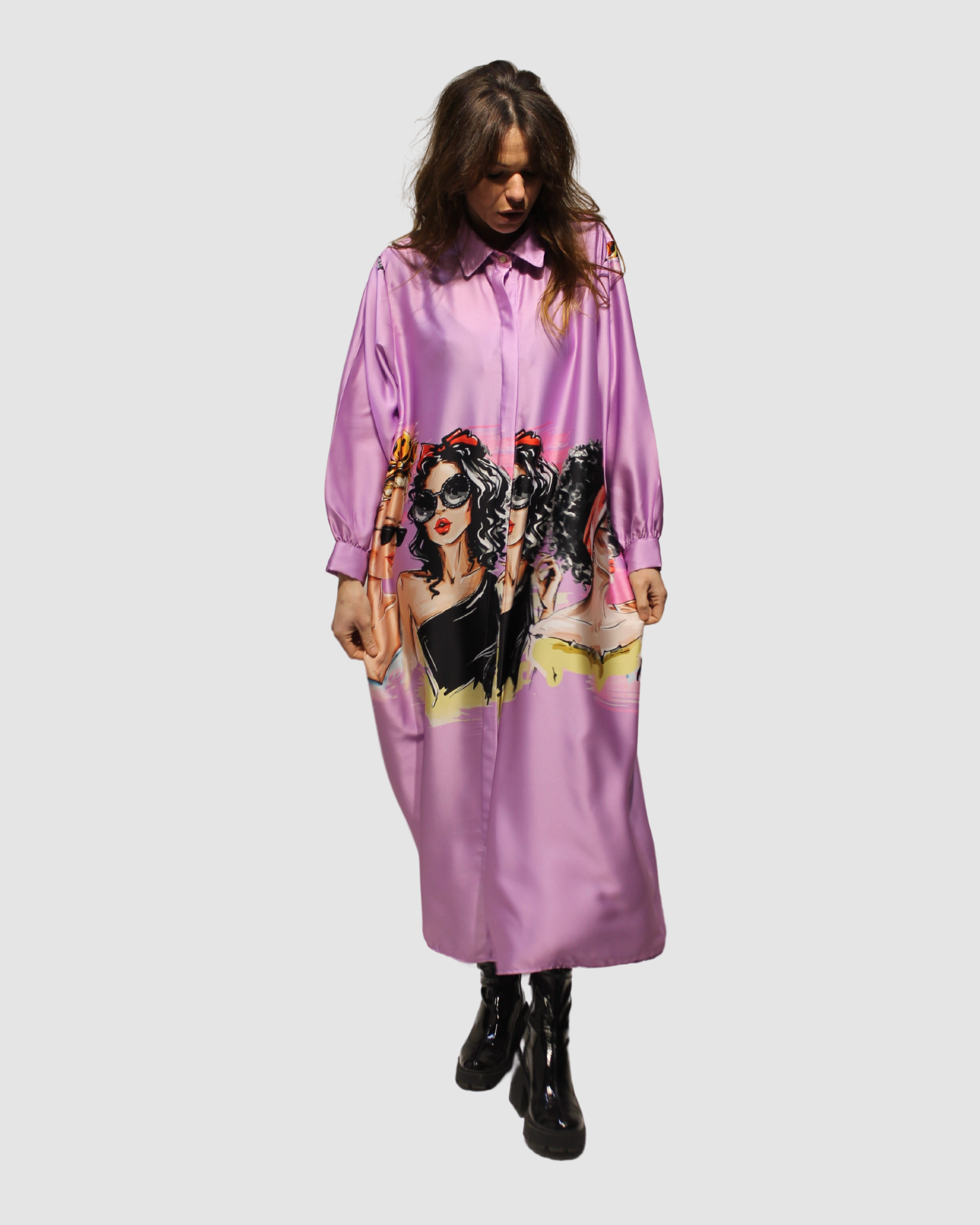 BanBat – Engroshandel Kjole - Dame – Satinskjortekjole med trykt mønster - REF: 3073620