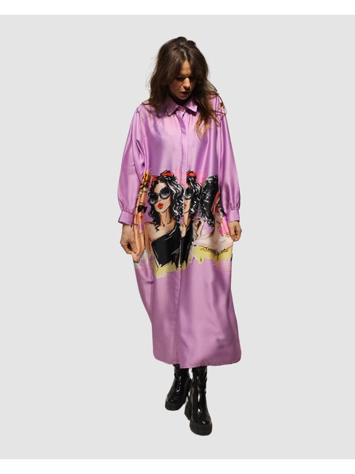 BanBat – wholesale Klänning - Dam – Satintryckt skjortklänning - REF: 3073620